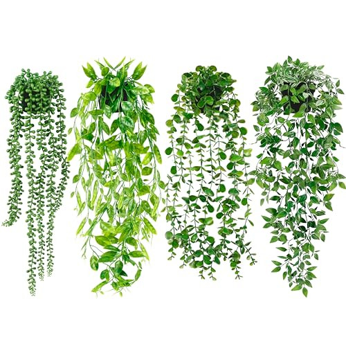 Artificial Hanging Plants for Shelf, 4 Pack Fake Potted Greenery Faux Eucalyptus Vine, Mandala Vi... | Amazon (US)