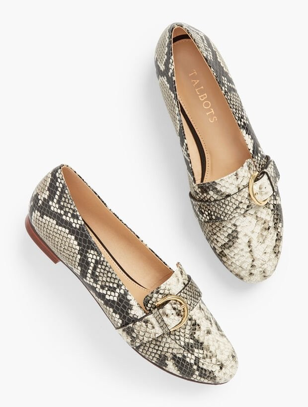 Ryan Buckle Embossed Leather Loafers | Talbots