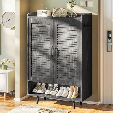 Biemlerfn Narrow Shoe Cabinet with Side Storage for Tall-Boot, Rattan Shoe Organizer for Entryway... | Walmart (US)