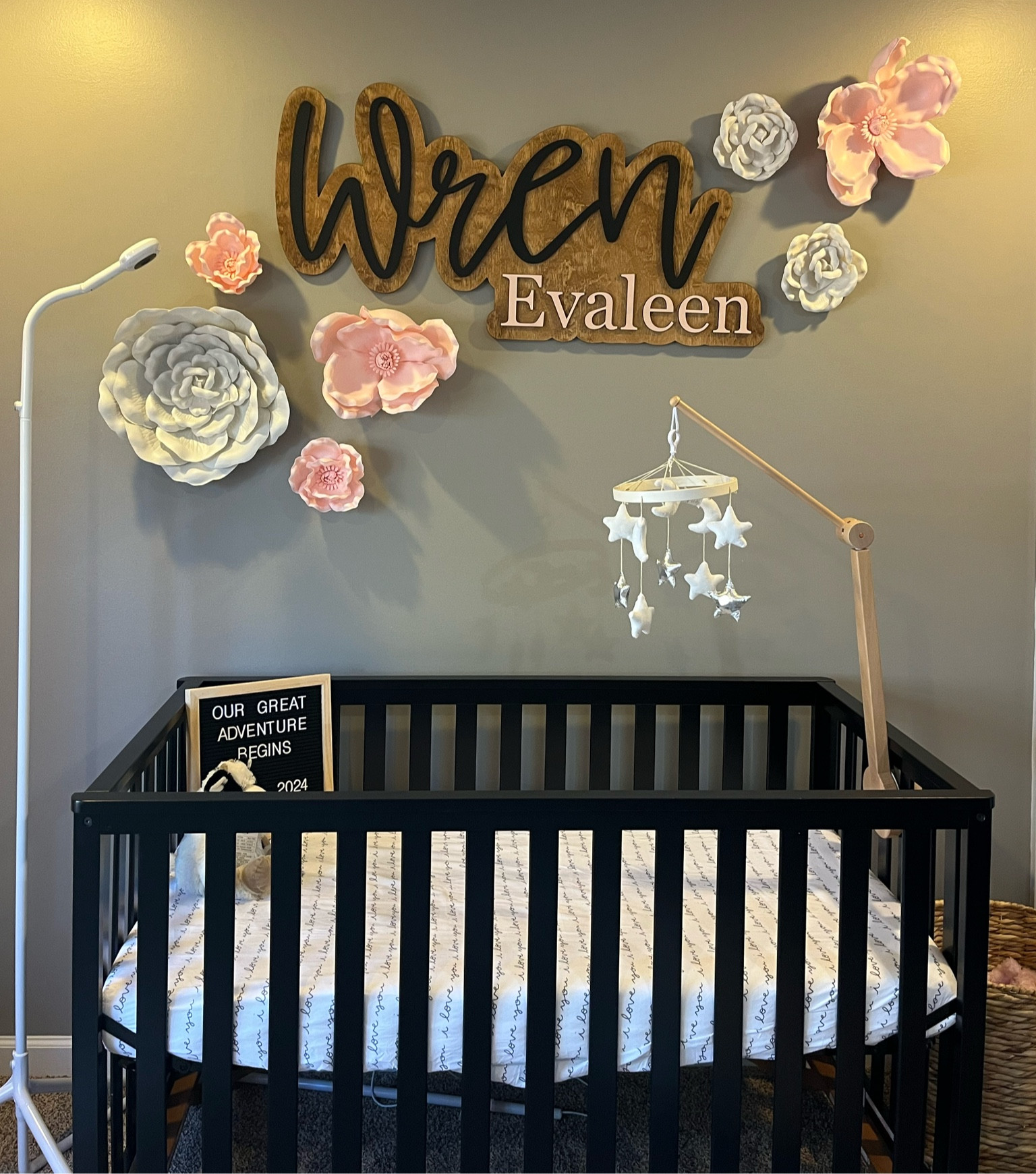 We are so excited to be welcoming a baby girl to our family this year. I’m not waiting and doing the nesting in my 3rd trimester so here we are in the second trimester getting things done! 
Crib:Target
Name sign: Etsy
Flowers: Hobby Lobby (50% off)
Nanit Baby Monitor

#LTKbaby #LTKkids #LTKbump