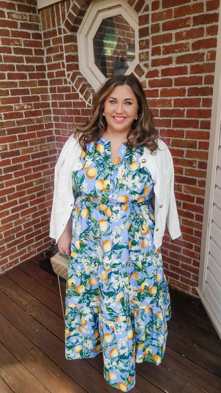 This is the BEST spring dress. It has enough room, it moves great, it looks great for multiple occasions and it just makes me SMILE! my girls want to do a lemonade stand ...we may just have to!Lemonade or OJ?! The cardigan is believe it or not super inexpensive as well. #livinglargeinlilly #anthropologie #fruitdress  #plussize #midsize 

#LTKmidsize #LTKplussize #LTKSeasonal