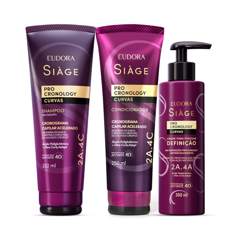 Combo Siàge Pro Cronology Curvas: Shampoo 250ml + Condicionador 250ml + Creme para Pentear Defin... | Eudora (BR)