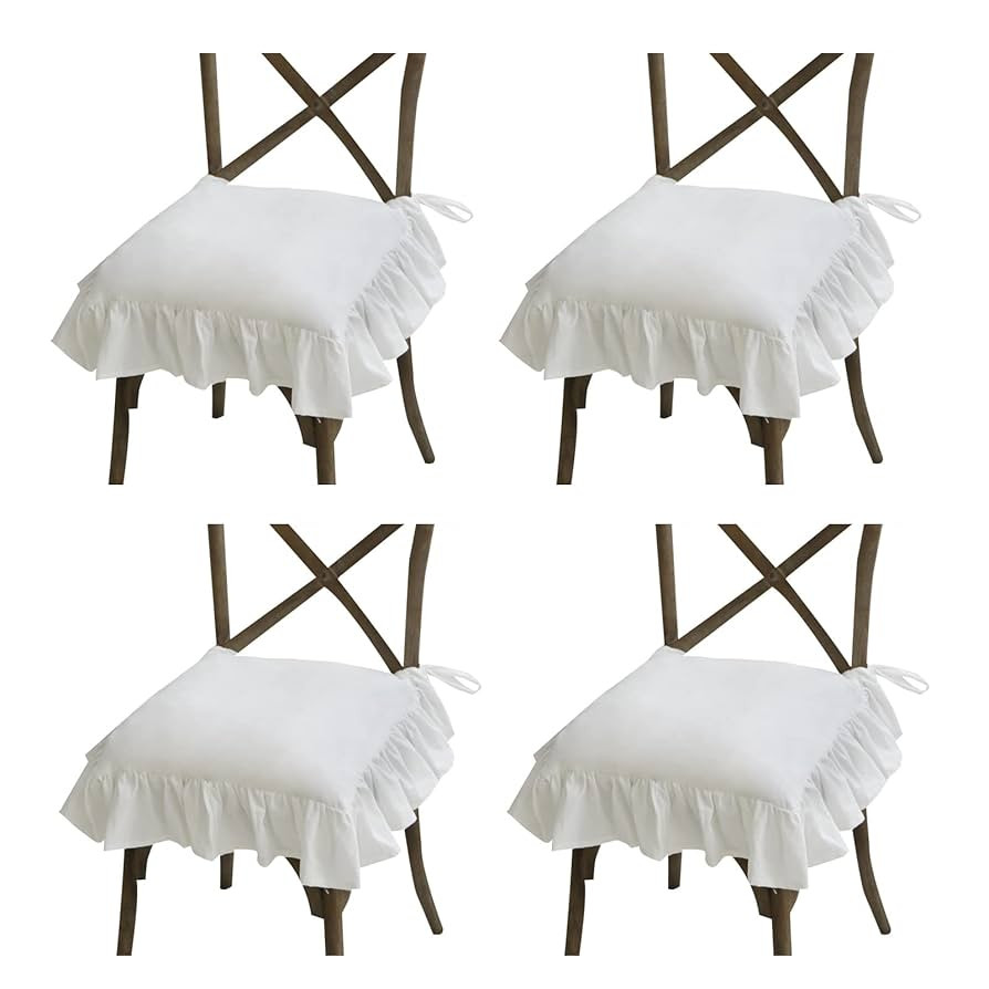 4 Pack Chair Pads for Dining Chairs with Ruffled, Vintage Seat Cushion with Ties Non Slip Kitchen... | Amazon (US)