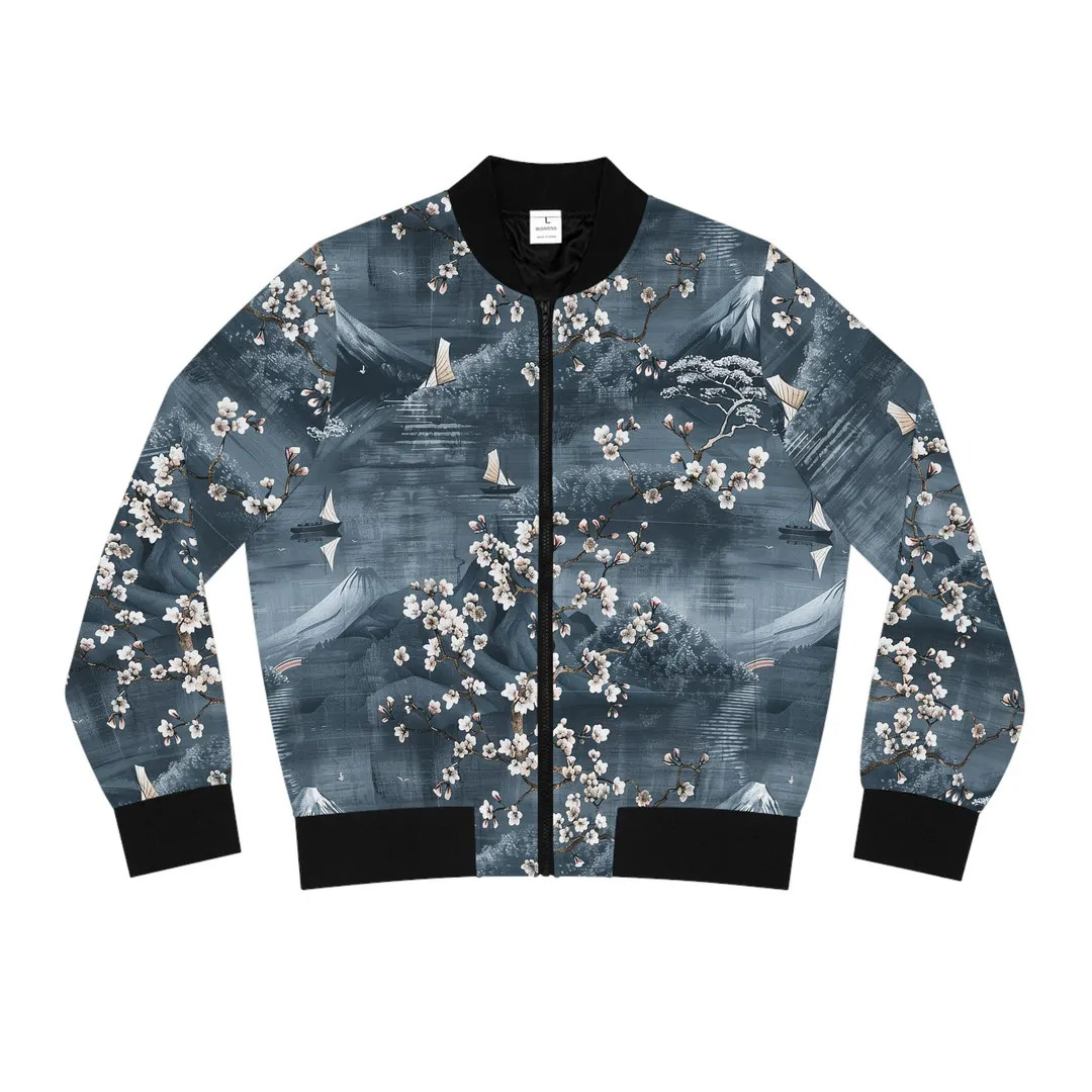 Dark Floral Asian-inspired Bomber Jacket, Lightweight Womens Outerwear, Trendy Womens Jacket, Bom... | Etsy (US)