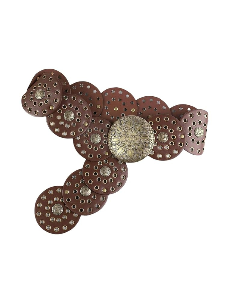 SHENHE Women's Faux Leather Western Metal Grommet Studded Cowgirl Country Wide Disc Belt | Amazon (US)