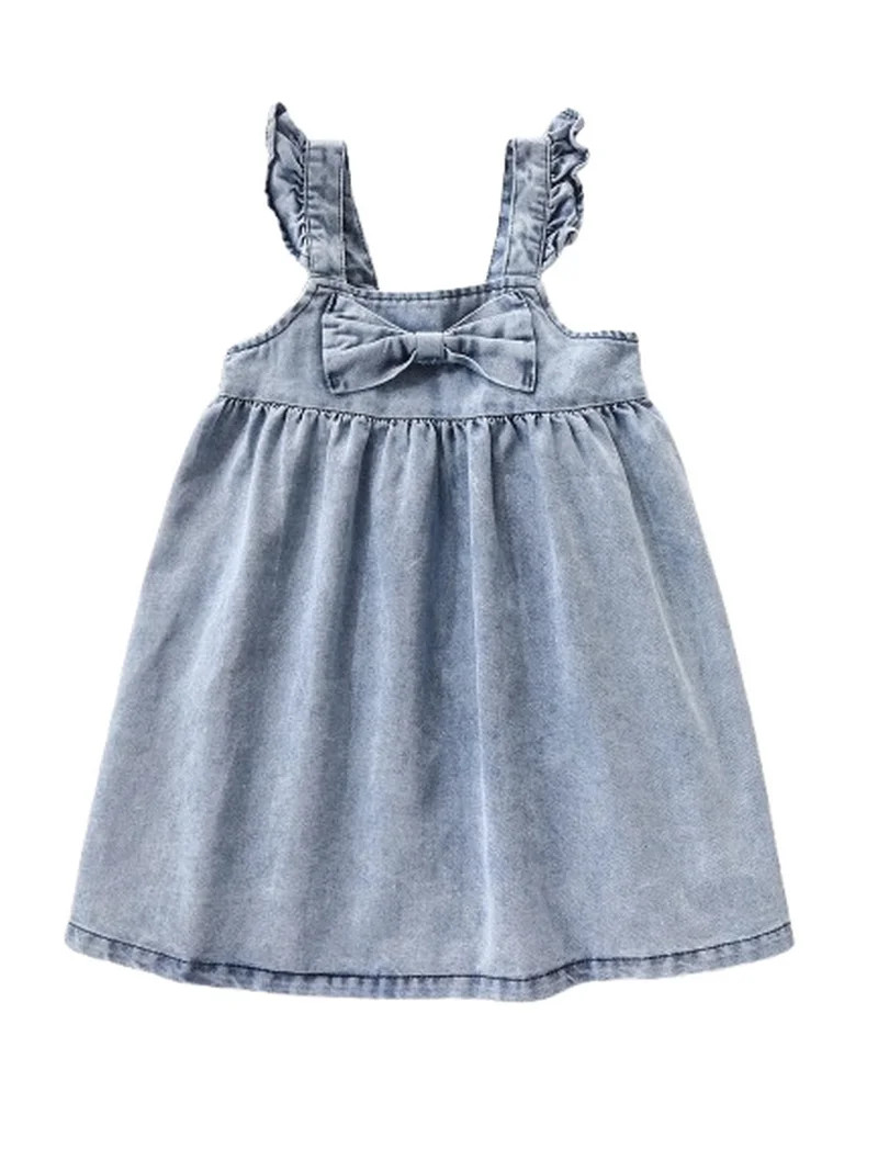 Okgogo Girls Trendy & Casual Sleeveless Front Bow Denim Dress For Spring & Summer Sizes 4-8 | Walmart (US)