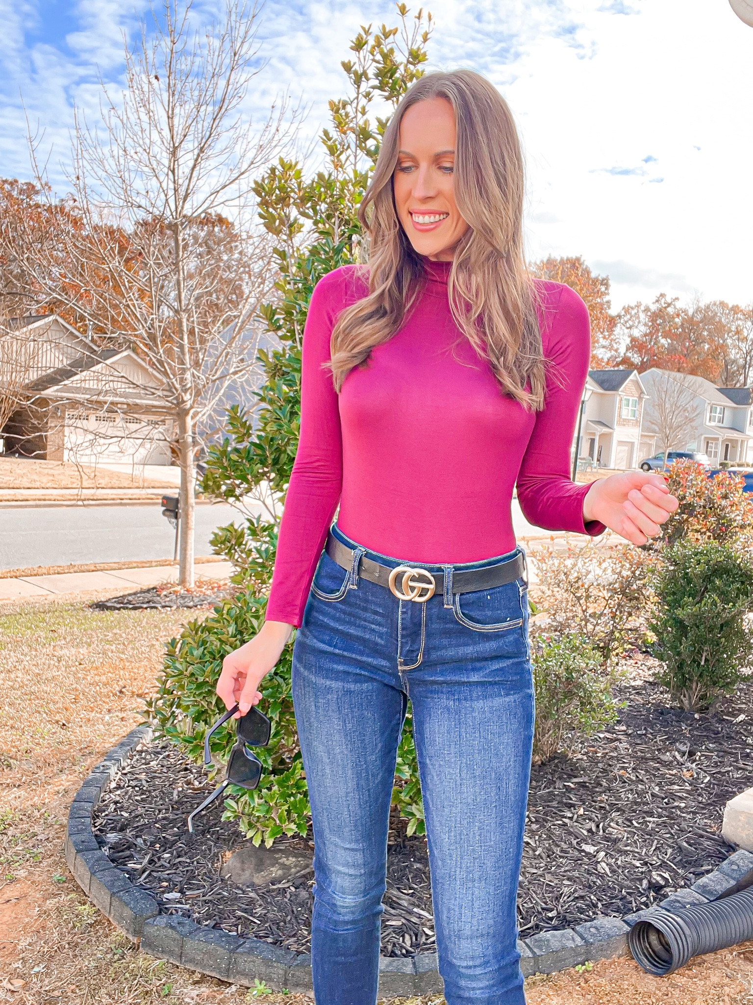 Amazon OOTD 🤎

This bodysuit is so cute! Wearing size small  love the turtleneck style for the winter season

American eagle jeggings- only jeans I wear - have 3 pairs / styles. All size 6 long. I’m 5’7”

I’ve paired it with a few Amazon accessories complete the outfit - check them out while they are on sale 🎉

Turtleneck, bodysuit, burgundy bodysuit, casual outfit, Christmas , women’s jeans, American Eagle, cyber deals, cyber sales, belt, crossbody bag, booties , women’s shoes, women’s gift guide sunglasses, winter coat, pea coat, women’s coat , accessories, gift guide, cyber week #LTKGiftGuide #LTKCyberWeek

#LTKfindsunder100 #LTKSpringSale #LTKfindsunder50