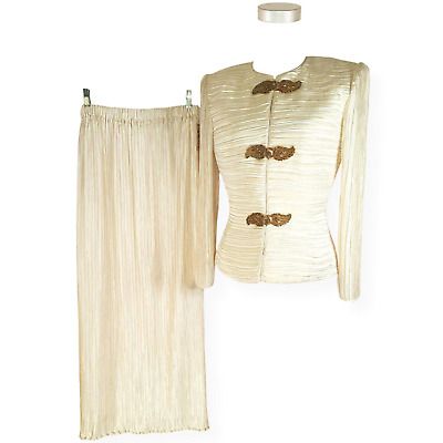 GEORGE F COUTURE NWT 80/90s VTG 10 Fortuny Pleated Formal Jacket Maxi Skirt Set | eBay US