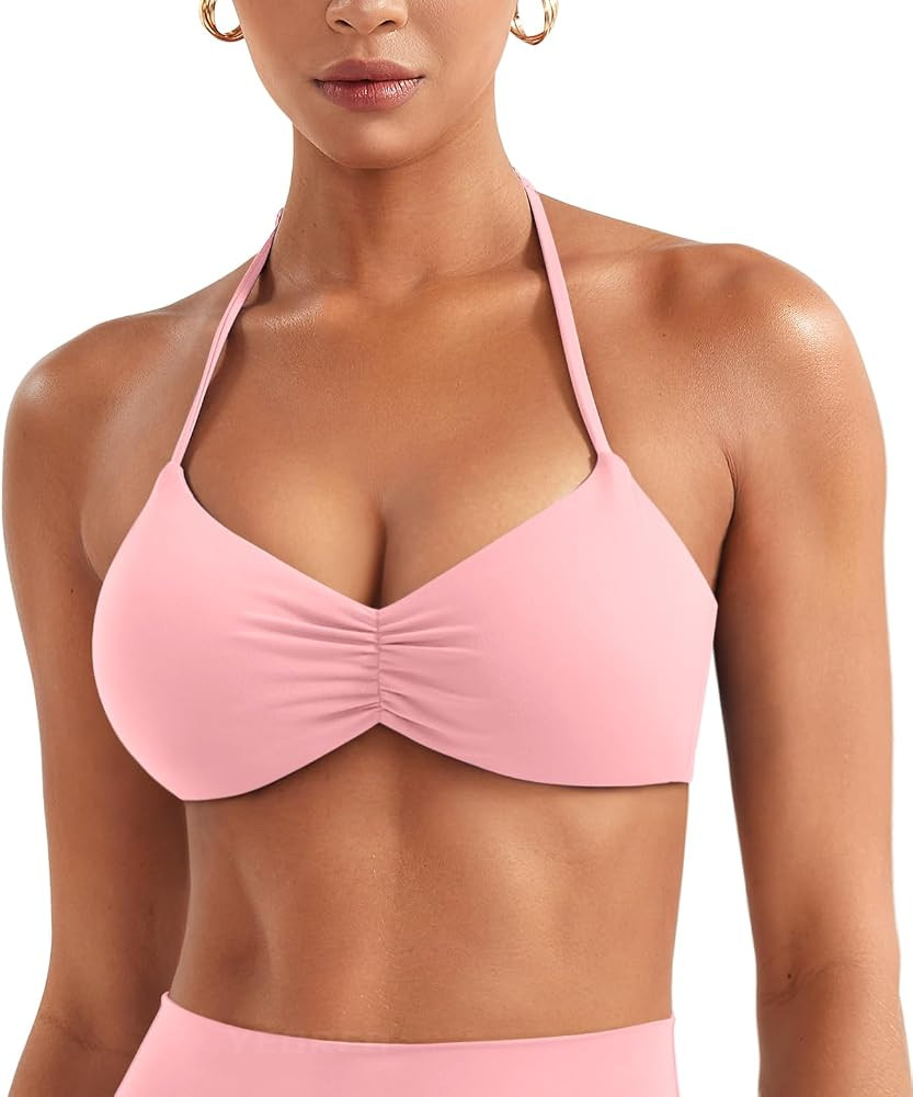 YEOREO Halter Sports Bras for Women Adjustable Strappy Open Back Impact Removable Pads Deep V Bra... | Amazon (US)