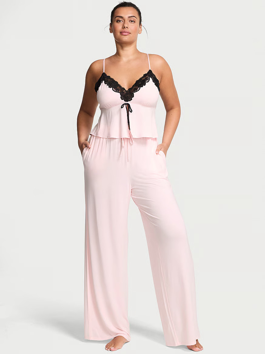 Buy Modal Soft Lace-Trim Cami & Wide-Leg Pant Set, Angel Pink - Order Pajamas Sets online - Victo... | Victoria's Secret (US / CA )