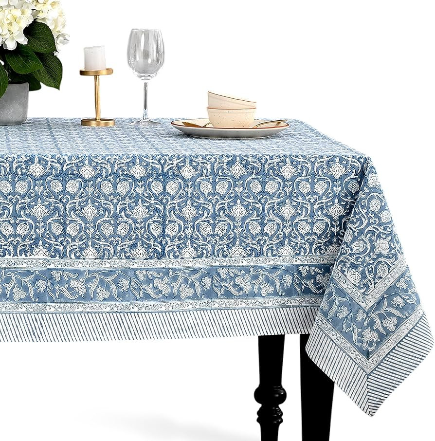 CPC Azure Regal Tablecloth 100% Cotton 70x118 Inch Indian Block Print Rectangle Table Cover, Tabl... | Amazon (US)