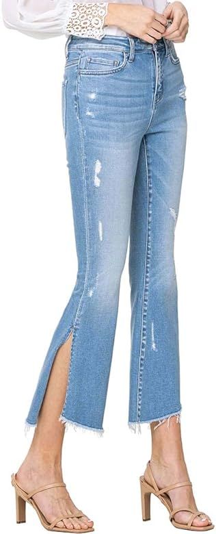 Flying Monkey Distressed Flare Denim Jeans Light Blue Cropped | Amazon (US)