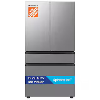 Bespoke 36 in. 29 cu. ft. Standard Depth 4-Door French Door Refrigerator with Sphere Ice in Stainless Steel | The Home Depot