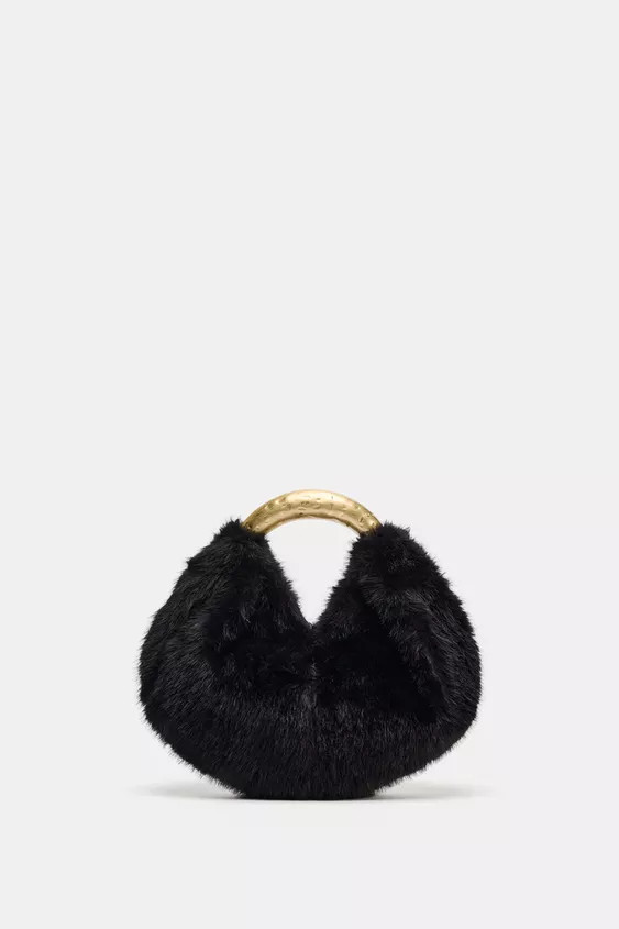FAUX FUR HANDBAG WITH METAL HANDLE | Zara UK