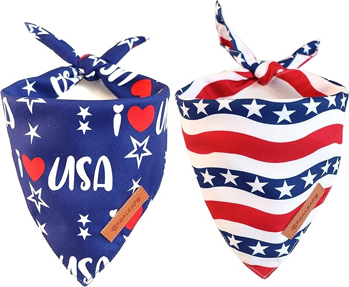 Realeaf 4th of July Bandanas 2 Pack, Triangle Reversible American Flag Pet Patriotic Scarf for Bo... | Amazon (US)