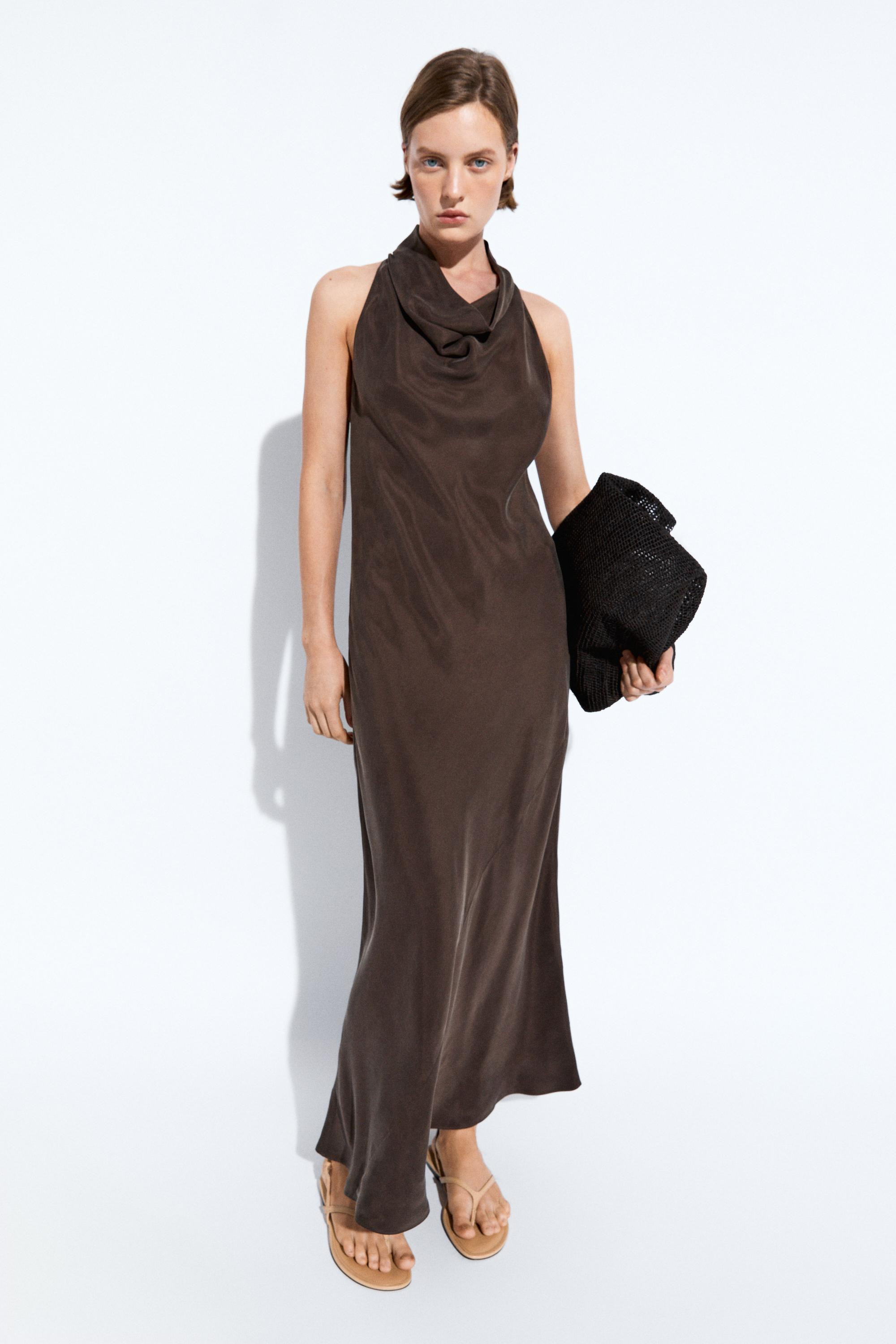 Draped neckline long dress | Massimo Dutti UK