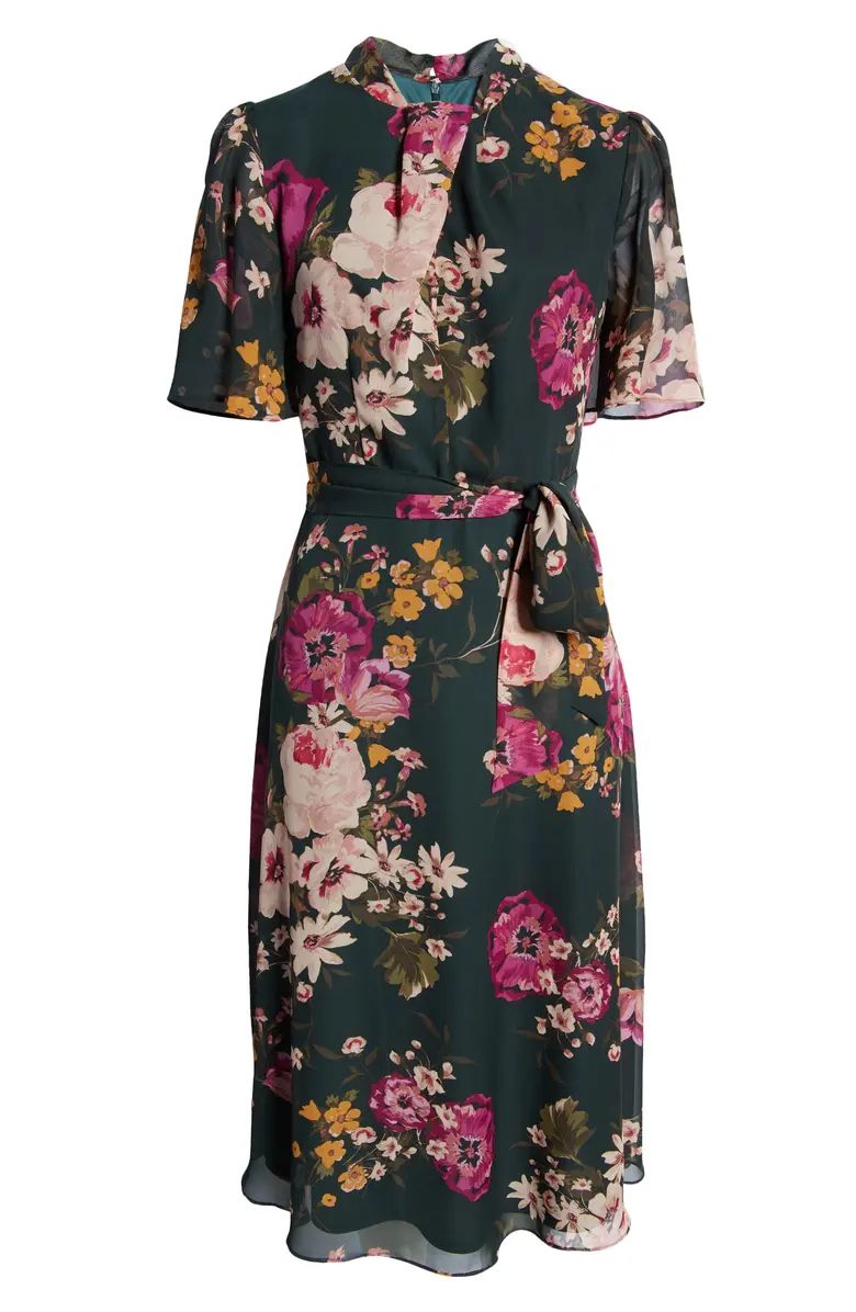 Donna Ricco Floral Flutter Sleeve Chiffon Midi Dress | Nordstrom | Nordstrom