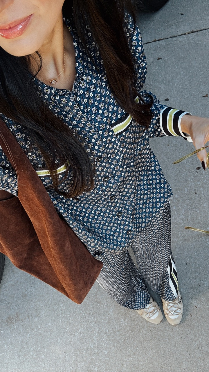 Someone has to hold it down in Missouri. 😉 @merricksart and I both love clothes and sometimes our styling is similar and other times it’s very different! Today I’m sharing pieces from her @anthropologie collection and here’s my take on this fun set. Linking in LTK- all of my jewelry is BOGO through tonight!