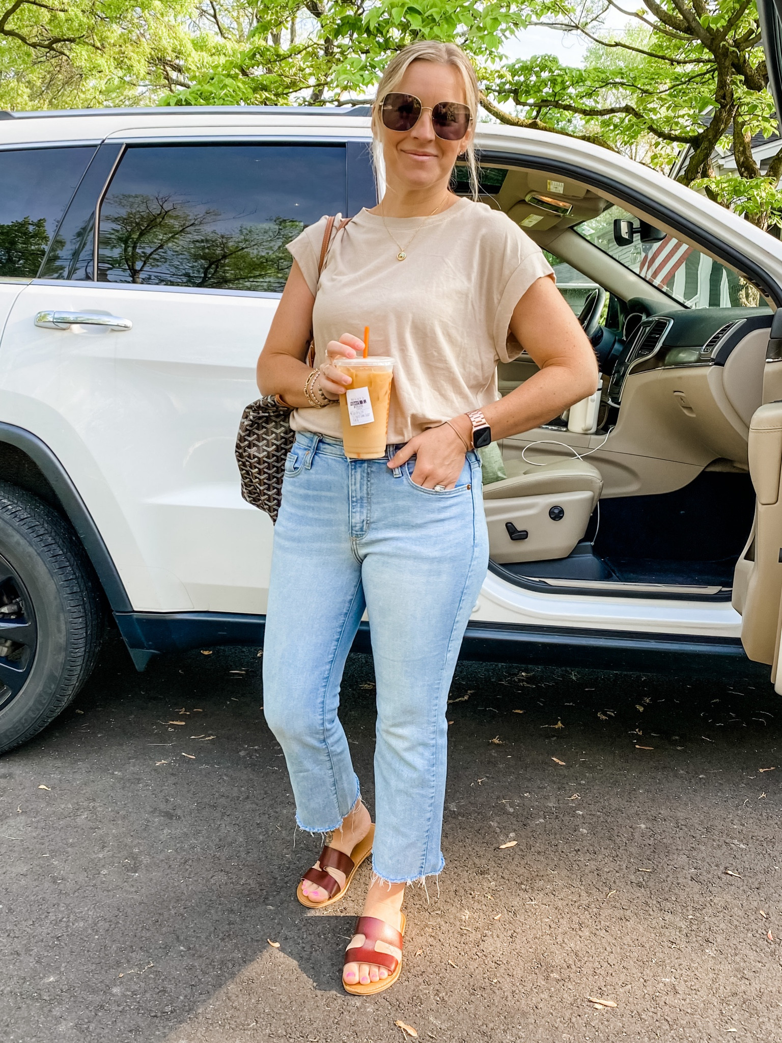 Target style outfit and $20 amazon sandals! Everything is tts. 

Cropped raw hem jeans. T shirt. Slide sandals. Neutrals. Summer outfit  

#LTKstyletip #LTKFind #LTKunder50