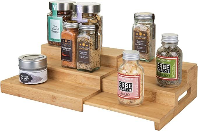 mDesign Bamboo Expandable Kitchen Cabinet, Pantry, Shelf Organizer/Spice Rack - 3 Level Storage, ... | Amazon (US)
