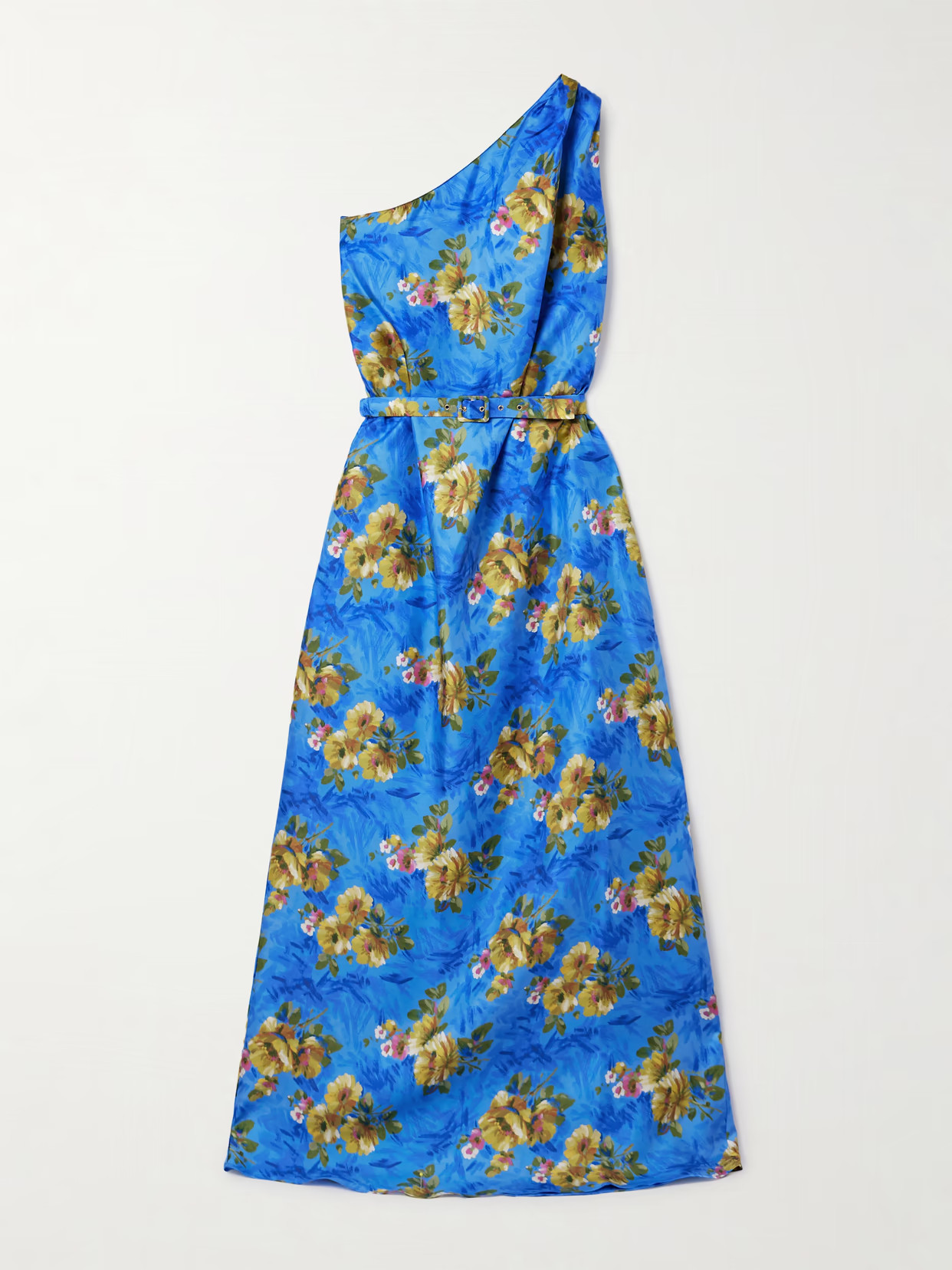 La DoubleJ - Roy One-shoulder Belted Floral-print Silk-twill Maxi Dress - Blue | NET-A-PORTER (US)