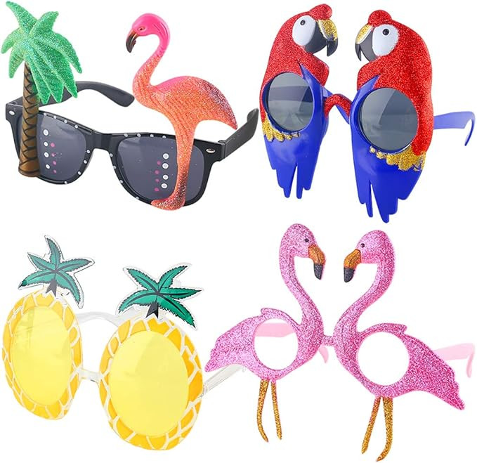 POPLAY 4 Pairs Luau Party Sunglasses,Funny Novelty Party Glasses Hawaiian Tropical Sunglasses Fla... | Amazon (US)
