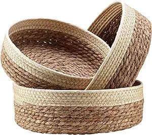 Round Rattan Baskets Set for Organizing Wicker Storage Basket for Fruit, Bread Serving Basket Dec... | Amazon (US)