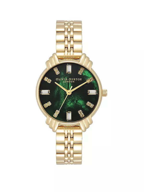Olivia Burton Art Deco Midi Dial Emerald Green & Gold Bracelet Watch | Very (UK)