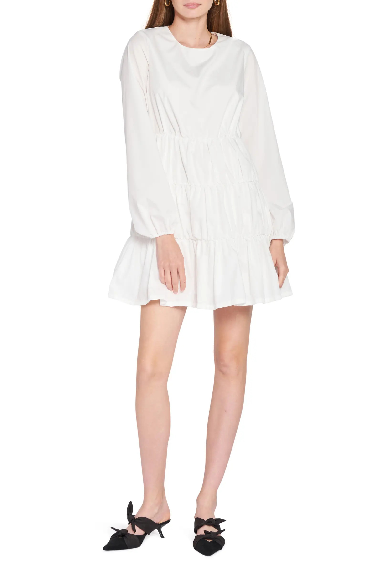 En Saison Long Sleeve Tiered Poplin Minidress | Nordstrom | Nordstrom