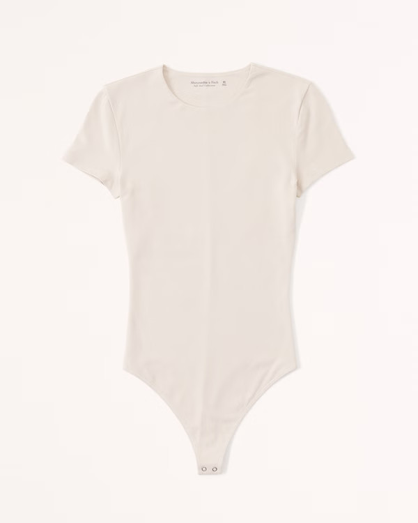 Women's Short-Sleeve Cotton-Blend Seamless Fabric Crew Bodysuit | Women's Clearance | Abercrombie... | Abercrombie & Fitch (US)