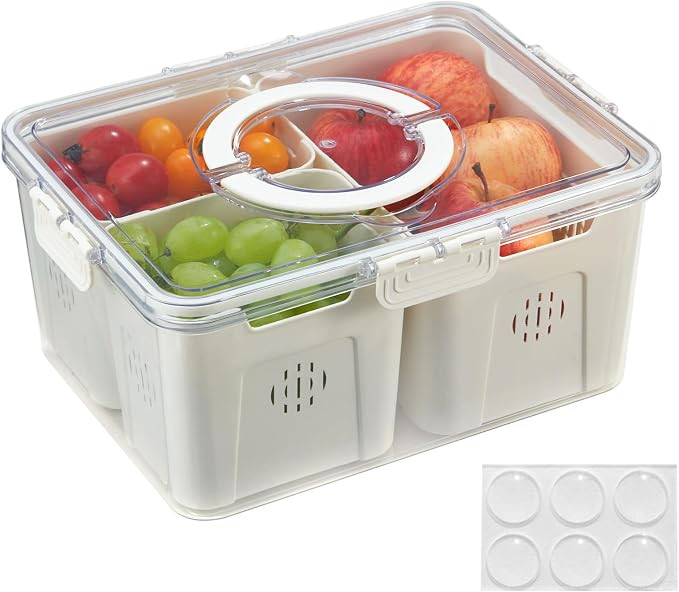 Divided Serving Tray With Lid for fruit and vegetable-Clear Refrigerator Organizer Food Storage-s... | Amazon (US)