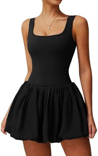 Tennis Golf Dress, Backless Square Neck Mini Puffy Skirt Athletic Dresses | Amazon (US)