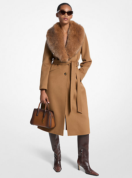 Faux Fur Trim Wool Blend Coat | Michael Kors US