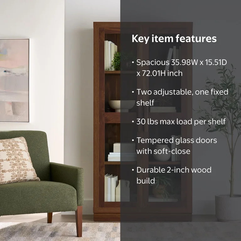 Better Homes & Gardens Ezra Glass Door Storage Accent Cabinet, Warm Walnut finish | Walmart (US)