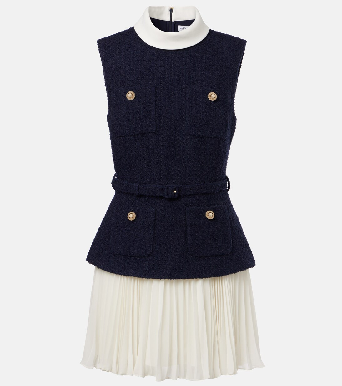 Belted bouclé and chiffon minidress | Mytheresa (US/CA)