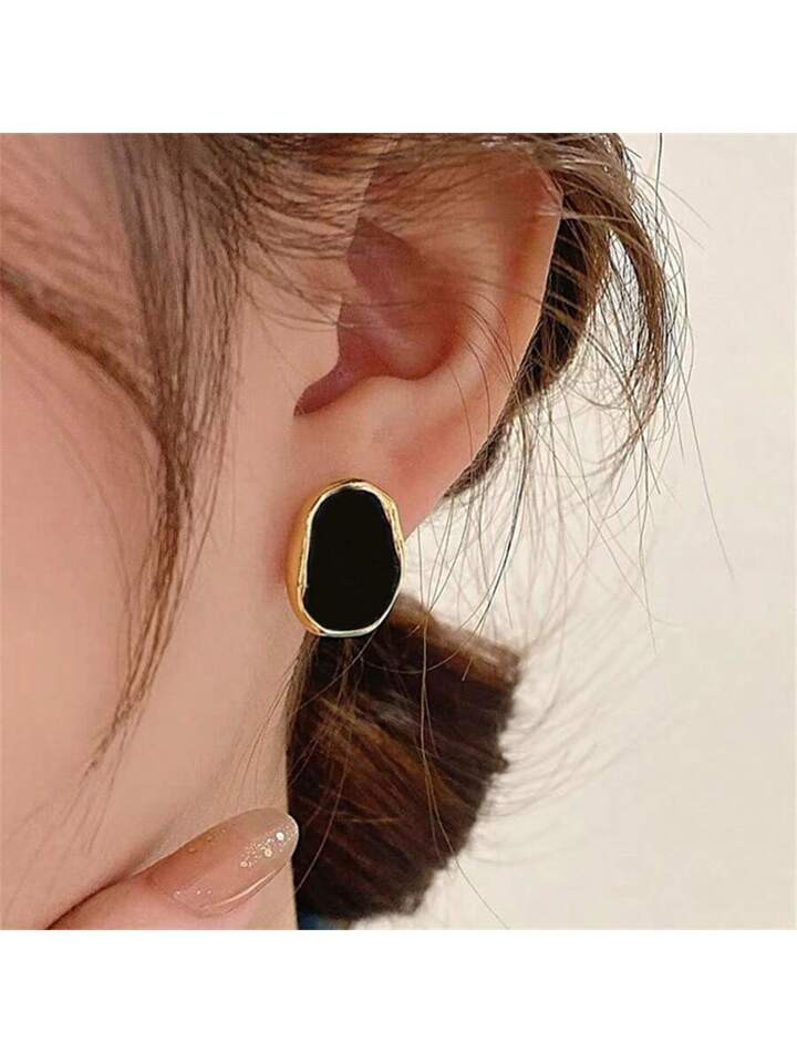 1 Par De Brincos De Prata S925 Pin Retro Estilo Hong Kong Geométrico Preto Irregular Design De M... | SHEIN