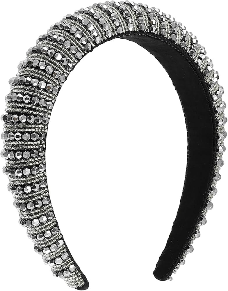 VOCOSTE Rhinestone Headbands - Crystal Embellished, Sparkle Hairbands, Handmade Silver Tone, Thic... | Amazon (US)