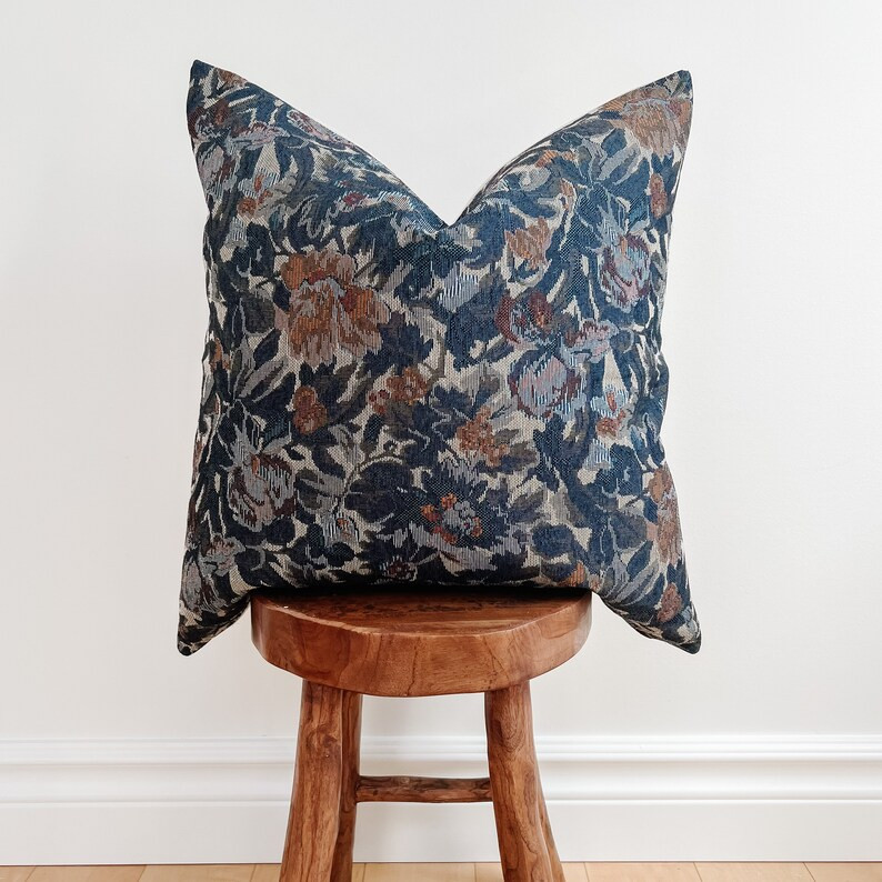The Elodie L Floral Pillow Cover L Navy Throw Pillow L Printed - Etsy Canada | Etsy (CAD)
