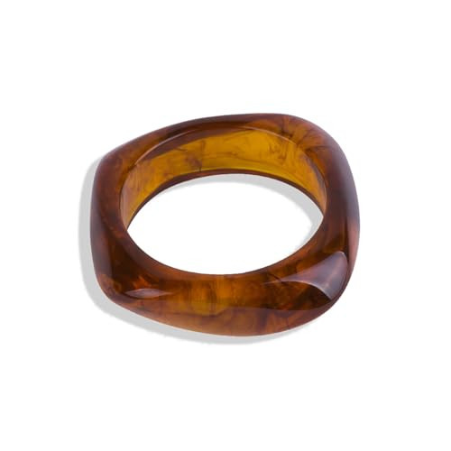 ABJFJE Colorful Square Acrylic Bracelets for Women Chunky Resin Bangles Bracelet Wide Geometric Tortoiseshell Irregular Wristbands Cuff Bracelet fow Women (reddish brown) | Amazon (US)