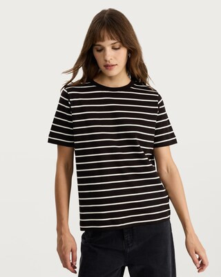 F&F Pure Cotton Striped Short Sleeved T-Shirt in Multi Brown | Tesco F&F