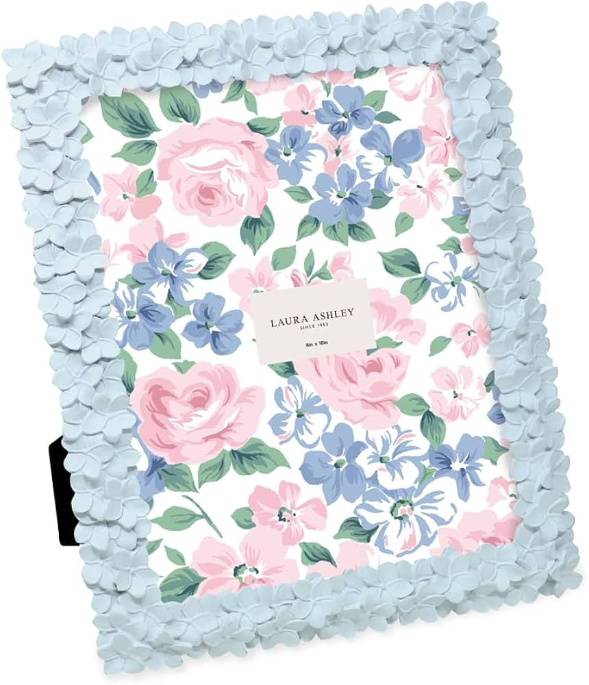 Laura Ashley 8x10 Powder Blue Flower Textured Picture Frame w/Easel | Amazon (US)