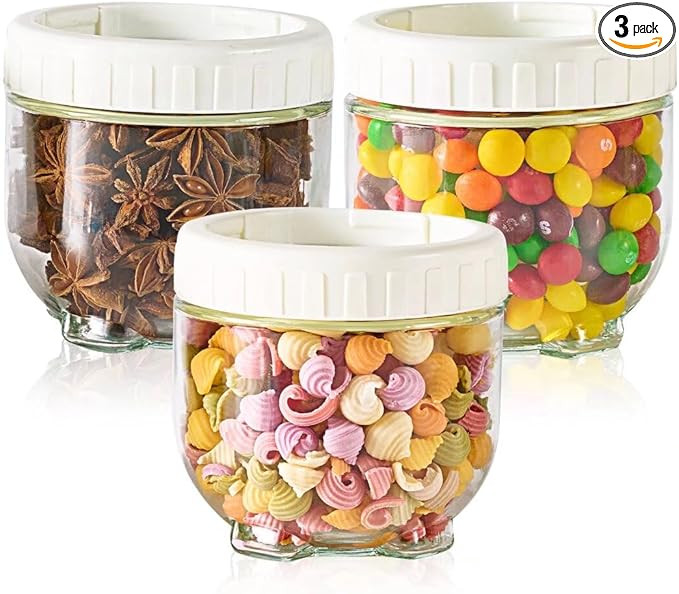 Hoa Kinh Glass Food Storage Jars with Lids, 15oz 3Pack Leak Proof Small Stackable Glass Jars Kitc... | Amazon (US)
