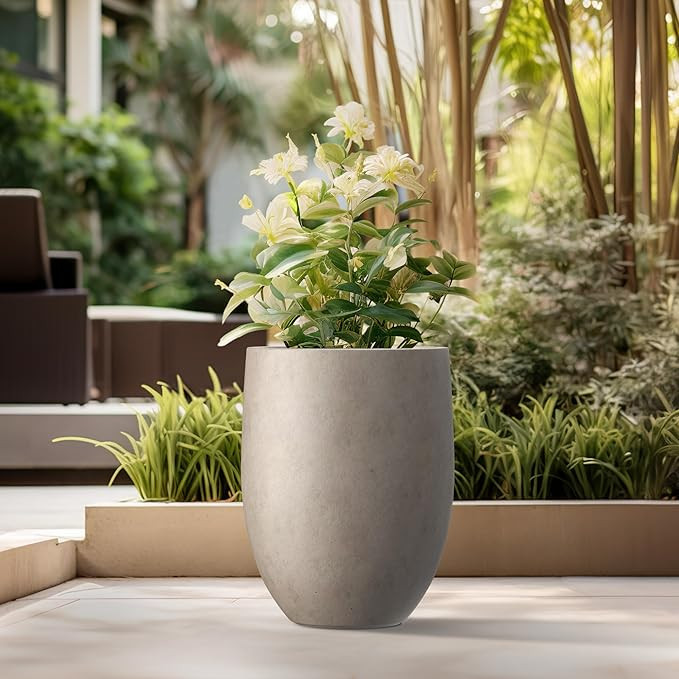 Kante 21.7" H Buff Concrete Tall Planter, Large Outdoor Indoor Decorative Pot with Drainage Hole ... | Amazon (US)