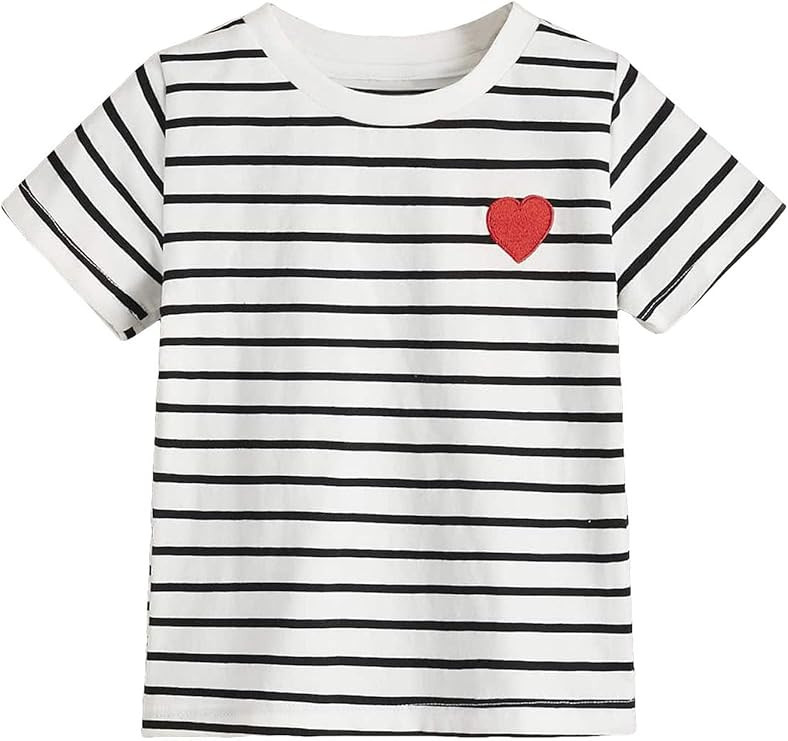 SOLY HUX Toddler Girl's Striped Print Short Sleeve Tee Shirts Heart Crewneck Cute Summer Tops | Amazon (US)