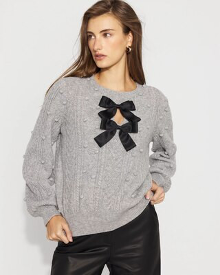 Satin Bow Cable Knit Sweater | White House Black Market