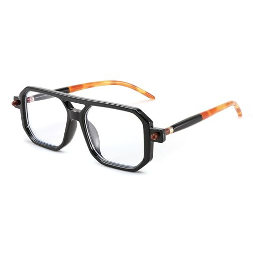 FEISEDY Reading Glasses Vintage Square Blue Light Blocking Glasses Women Men 70s Flat Aviator Glasses B0090 Black 3.0x | Amazon (US)