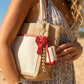 Summer Beach Keychain | Seashell Starfish Lobster Palm Tree Mini Woven Bag Charm | Vacation Trave... | Amazon (US)