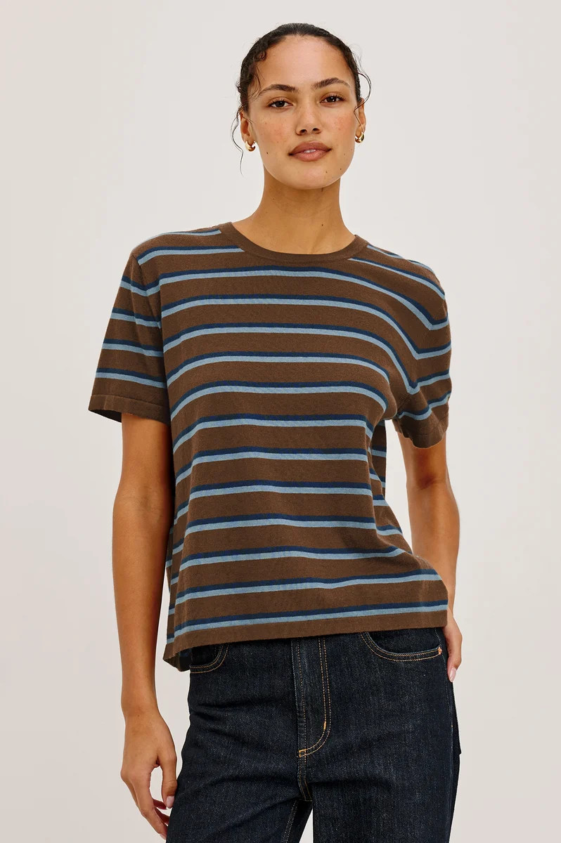 COTTON CASHMERE T-SHIRT  - MOCHA STRIPE | Rails