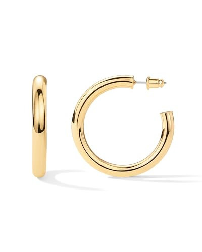PAVOI 14K Yellow Gold Plated Lightweight Chunky Open Hoops - Gold Hoop Earrings for Women - 40mm Thick Infinity Hoops Women Earrings | Amazon (US)