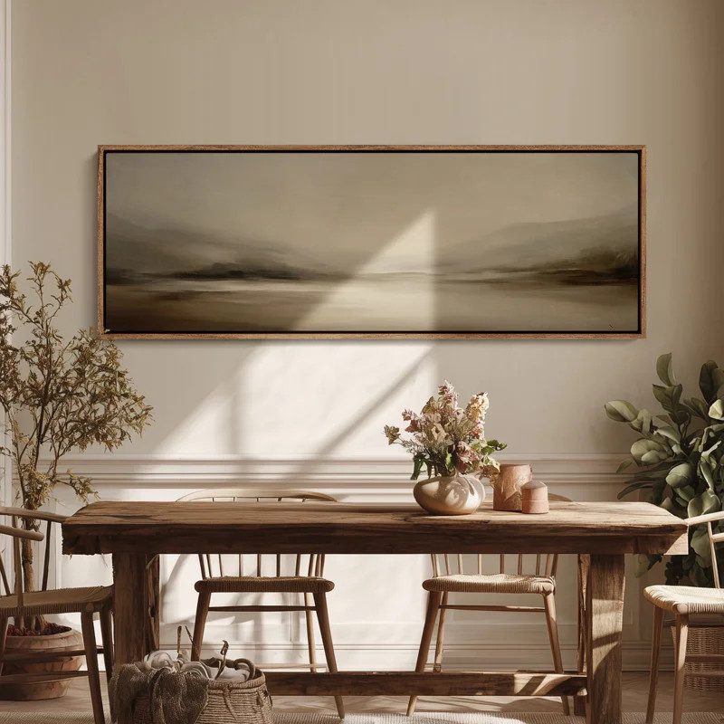 Framed Canvas Wall Art - Minimal Misty Valley Landscape in Soft Beige and Gray Tones - 16"x24", 2... | Wayfair North America